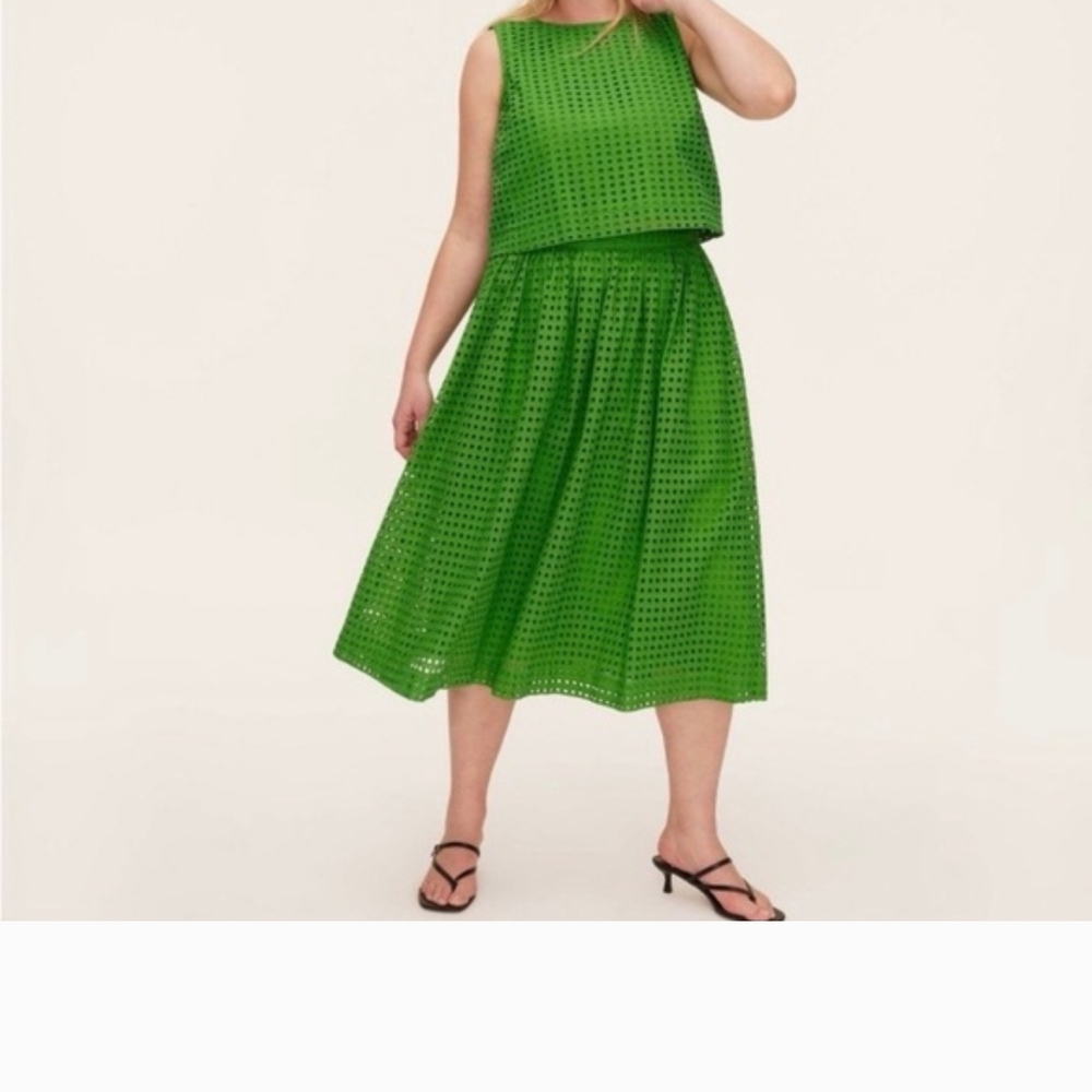 Green Eyelet Midi Skirt And Crop Top
